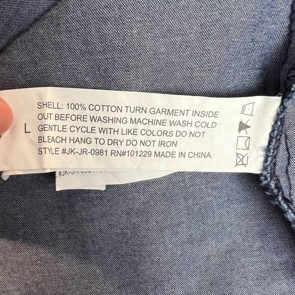 1 Sunset Lane Jacket Womens Large Blue Chambray Duster Draped Open Front Cinched - Picture 12 of 16